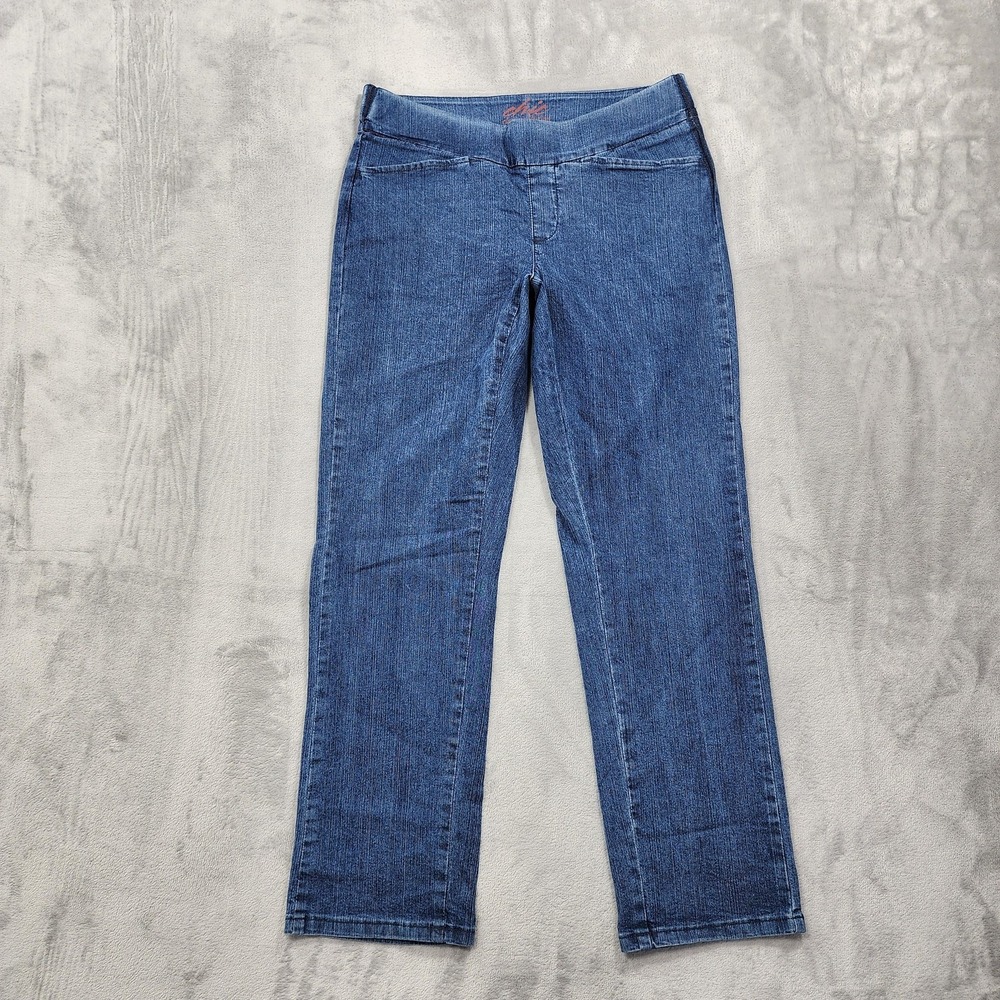 Chic Jeans Womens 8P PETITE‎ Blue Mid Rise Straight Elastic Waist Stretch Denim